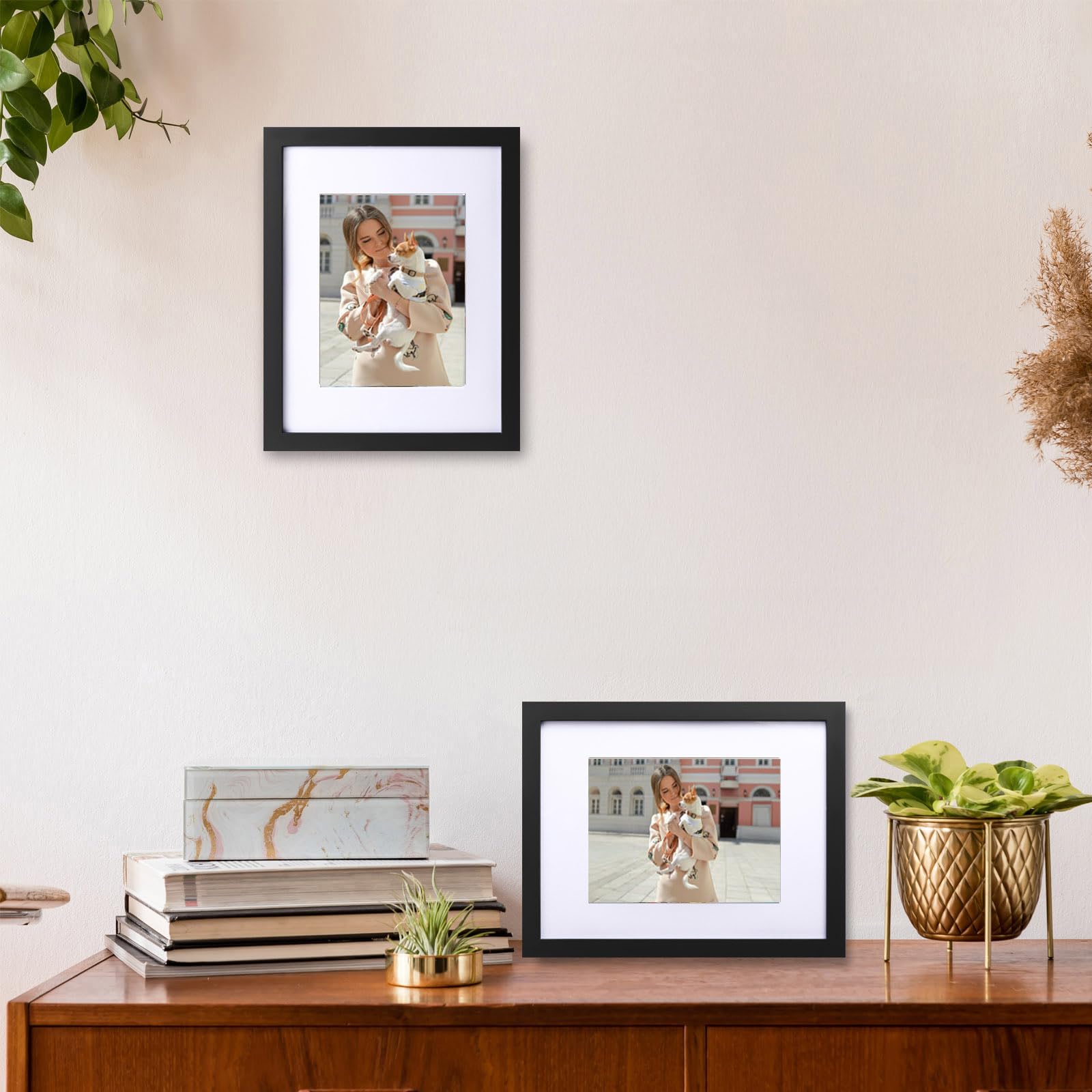 wyooxoo 8.5x11 Picture Frame Set of 4 Made of Solid Wood Photo Frames Display Pictures 6x8 with Mat or 8.5x11 Without Mat Colorf